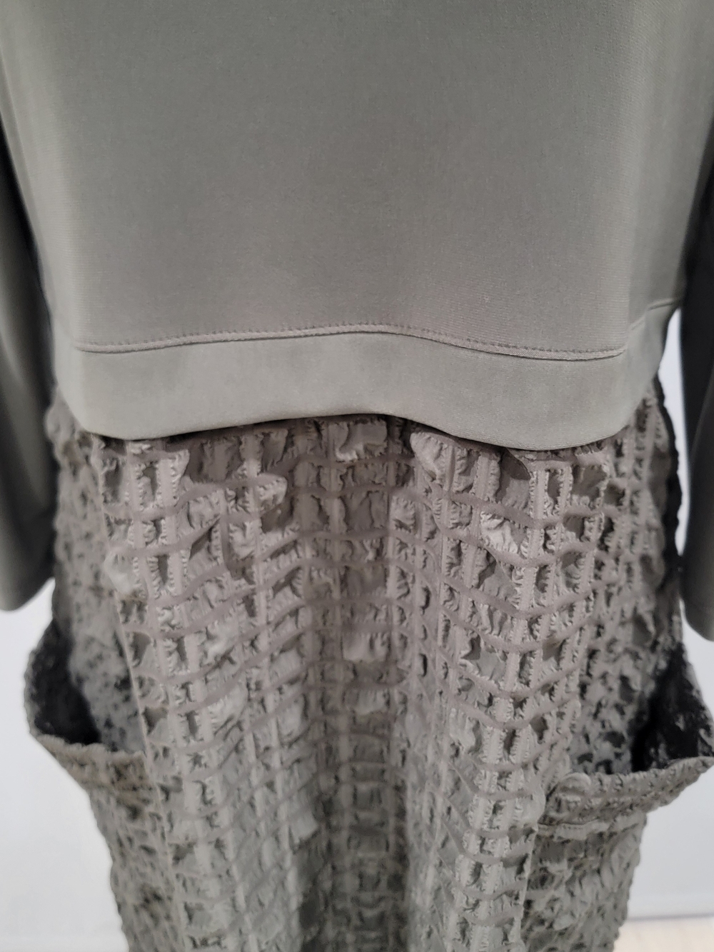 Joseph Ribkoff Olive Green Midi Dress with Textured Skirt - Picture 3 of 10